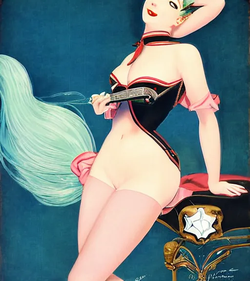 Prompt: Hatsune miku by Gil Elvgren, Gil Elvgren