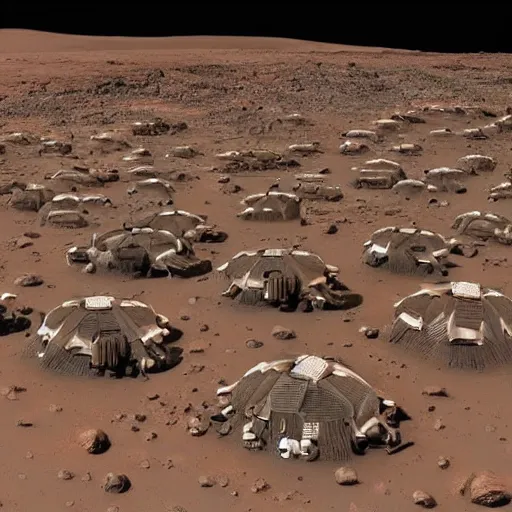 Image similar to a colony of humans living on the surface of planet mars