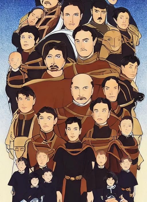 Image similar to family portrait of duke leto atreides and prince paul atreides, dune, in the style of yamato - e, traditional japanese, tosa school, tosa mitsuoki, tosa mitsunobu, iwasa matabei.