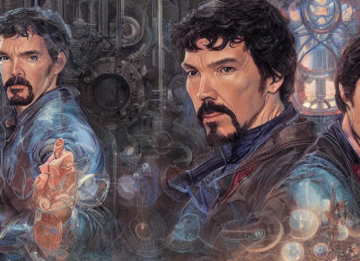 Image similar to a highly detailed technological portrait of stephen strange, james gurney, james jean