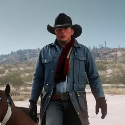 Image similar to Film still of Elon Musk, from Red Dead Redemption 2 (2018 video game)