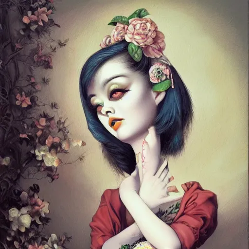 Image similar to a painting in the style of kim jung gi and in the style of mark ryden and in the style of natalie shau.