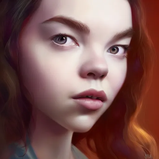 Image similar to a portrait of anya taylor - joy as a pixar character, beautiful, elegant, extremely detailed digital art, trending on artstation hyper realistic matte painting, by wlop, artgerm