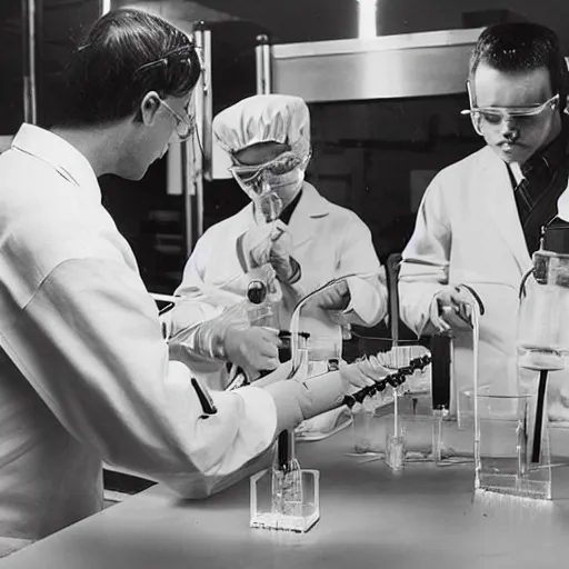 Prompt: fox animals conducting experiments in a chemistry lab, award winning photograph