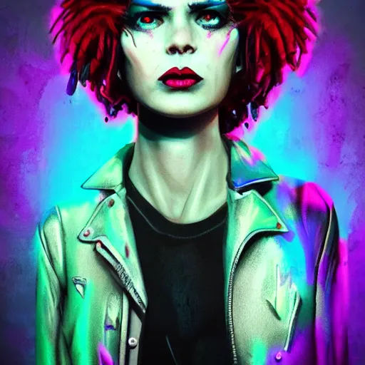 Image similar to punk women portrait made out of paint, short hair, octane render, highly detailed, realistic, tim burton and bob ross comic book art, matte painting, holographic, trending on artstation, cinematic, splashes of neon