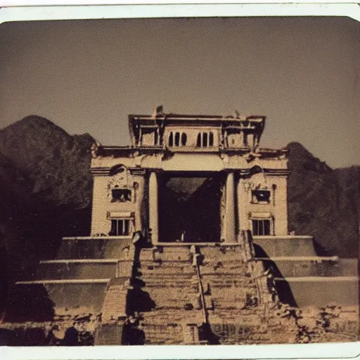 Prompt: aged polaroid analog photograph of the lost city el dorado