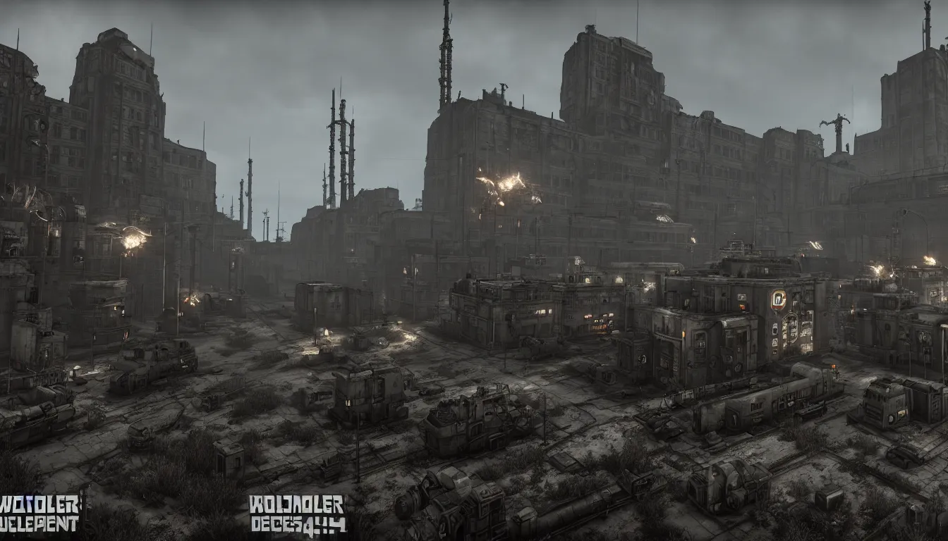 Image similar to nuclear, atomic, wasteland, wolfenstein type, dieselpunk, industrial, futuristic, very detailed, diesel, unreal engine 4