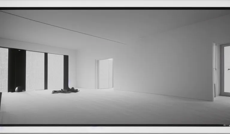 Prompt: A bedroom designed by Ryoji Ikeda, 35mm film, long shot