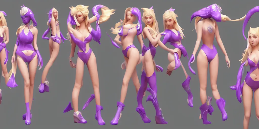 Prompt: Character sheet of gorgeous pool party lux (League of Legends). 3d octane render trending on artstation