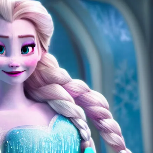 Image similar to belle delphine as elsa in live action disney frozen, 8k resolution, full HD, cinematic lighting, award winning, anatomically correct