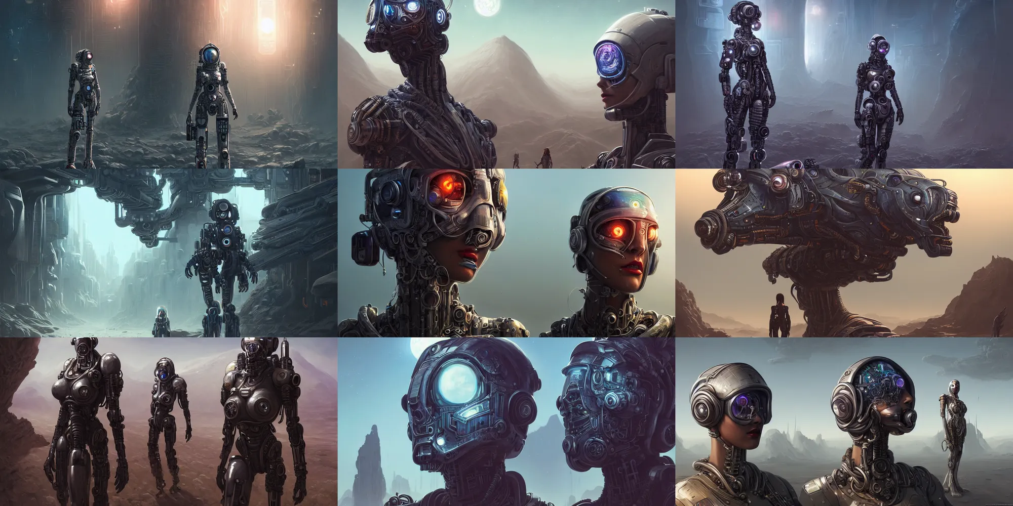 Prompt: ultra realistic style illustration, beautiful alluring top secret nasa cyborg in an apocalyptic ancient alien wasteland, gorgeous face, cyberpunk, sci - fi, fantasy, intricate, elegant, highly detailed, digital painting, artstation, concept art, smooth, sharp focus, illustration, art by mansik yang and rashed alakroka and simon stalenhag and wlop