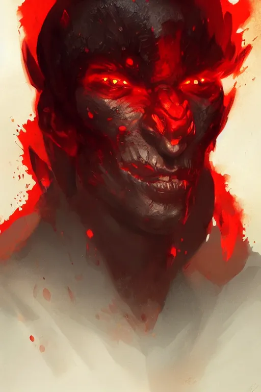 Prompt: a portrait of a red fire demon by greg rutkowski, trending on artstation