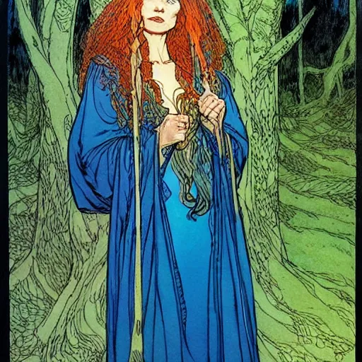 Image similar to a beautiful portrait of sanna!!!!! marin!!!!!, the young female prime minister of finland as a druidic wizard by rebecca guay, michael kaluta, charles vess and jean moebius giraud