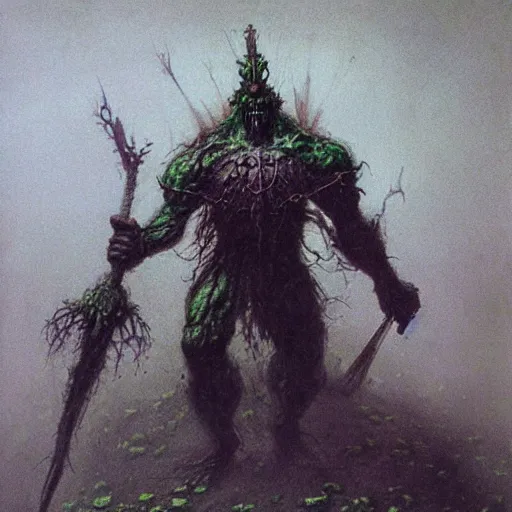 Image similar to warhammer greenskin concept, beksinski