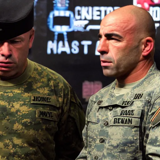 Image similar to Joe Rogan fights in the US military in a war against the chinese army