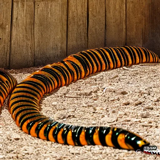 Prompt: man sized centipede exhibit at a zoo realistic photo,