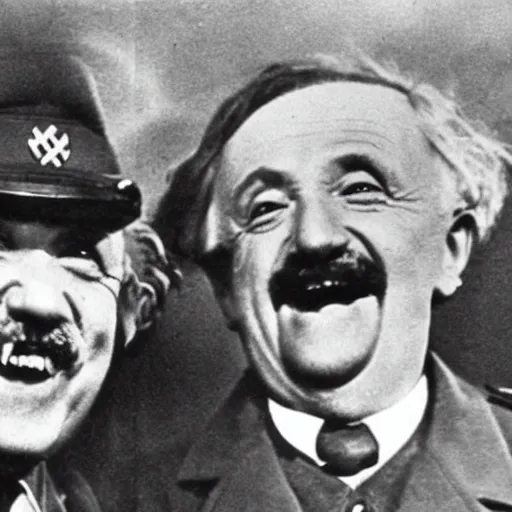 Image similar to Hitler and Einstein laughing very hard