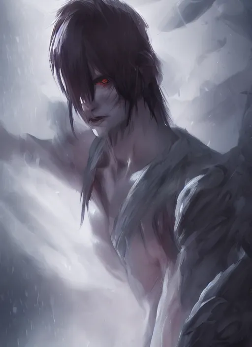 Prompt: detailed beautiful cool male character art depicting a creepy vampire monster, concept art, depth of field, on amino, by sakimichan patreon, wlop, weibo, bcy. net, colorhub. me high quality art on artstation.