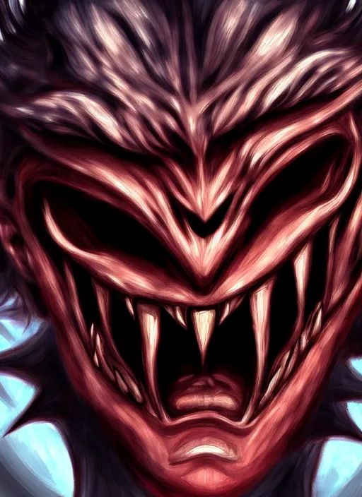 Image similar to face portrait of angry demon screaming, realistic, high qulity, 4 k, sharp fucos, tranding on art station