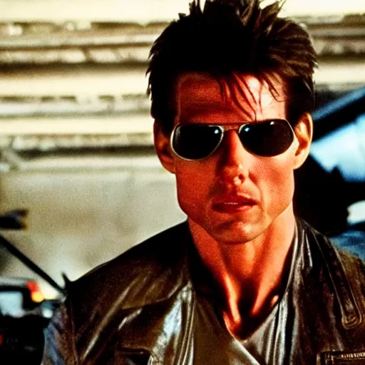 Image similar to film still of tom cruise as the terminator in terminator 8 2 0 2 3