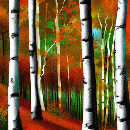 Image similar to bongos and birches, digital art