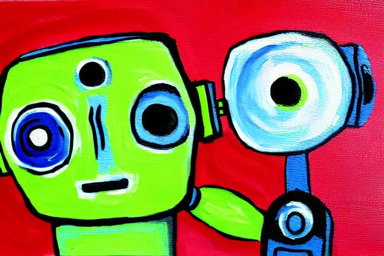 Image similar to a cute little robot painting by rolando, cyril