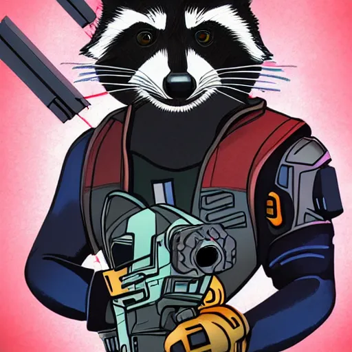 Image similar to racoon holding a laser gun, digital art, guardians of the galaxy style, centred award winning 4K