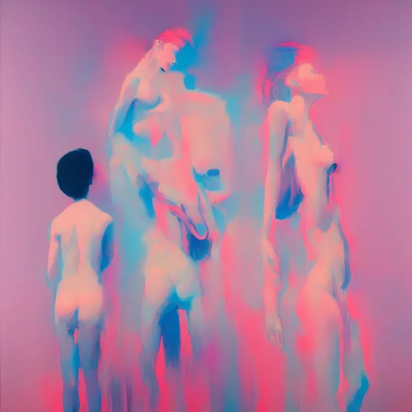 Image similar to neopop fine art western figurative painting with modern youth music culture influences by yoshitomo nara in an aesthetically pleasing natural and pastel color tones