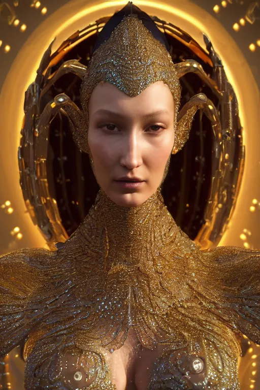 Prompt: a highly detailed metahuman 4 k close up render of an alien goddess bella hadid as aphrodite in iris van herpen dress schiaparelli in diamonds swarovski and jewelry in style of alphonse mucha gustav klimt trending on artstation made in unreal engine 4