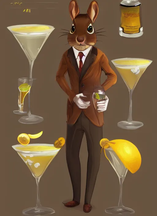 Image similar to squirrel anthro as a dapper bartender, detailed painterly art style 🐿🍸🍋, furaffinity, trending on artstation