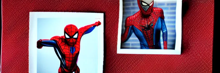 Image similar to a single iron man and spider - man hybrid, dslr, polaroid