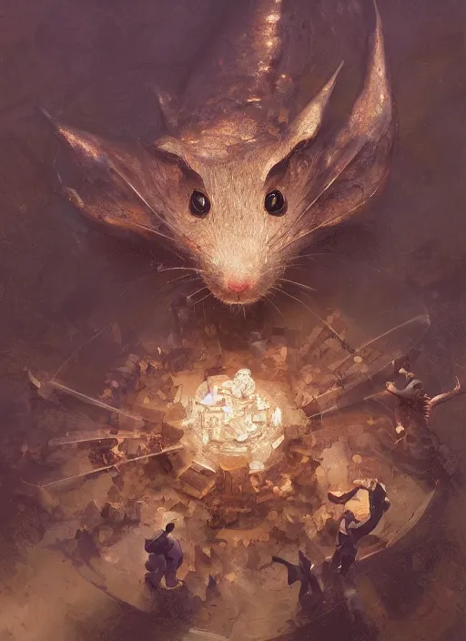 Image similar to Oil painting of a rat, D&D, Magic The Gathering, by Craig Mullins, Nekro, Victo Ngai, centered, symmetrical, 8k, sharp focus