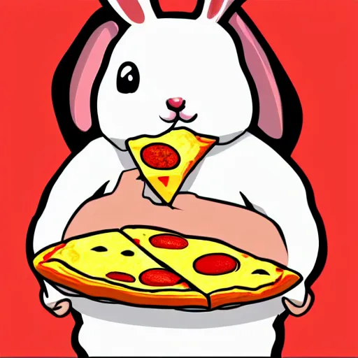 Image similar to cute bunny is eating pizza, digital art
