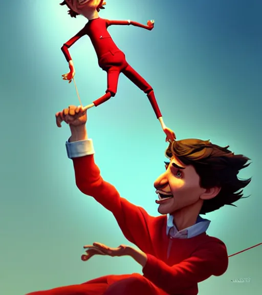 Image similar to justin trudeau as string puppet, loftis, cory behance hd by jesper ejsing, by rhads, makoto shinkai and lois van baarle, ilya kuvshinov, rossdraws, global illumination