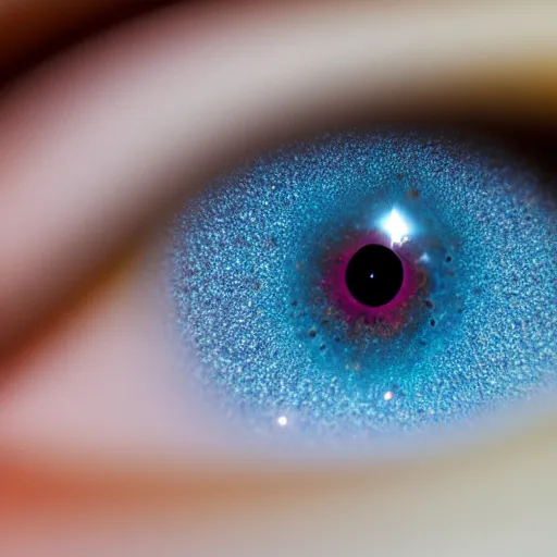 Image similar to of an human eye with a galaxy inside, macro shot, ultra realistic, 50mm lens