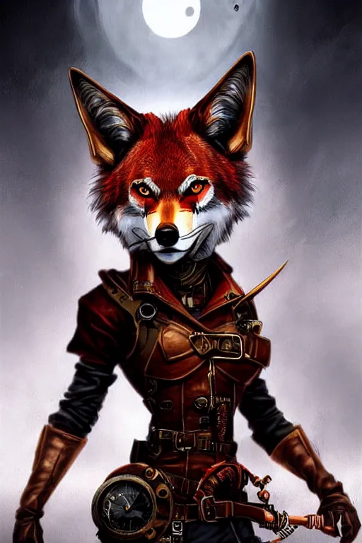 Prompt: steampunk red wolf, fantasy, art station, dramatic, concept art, portrait, light