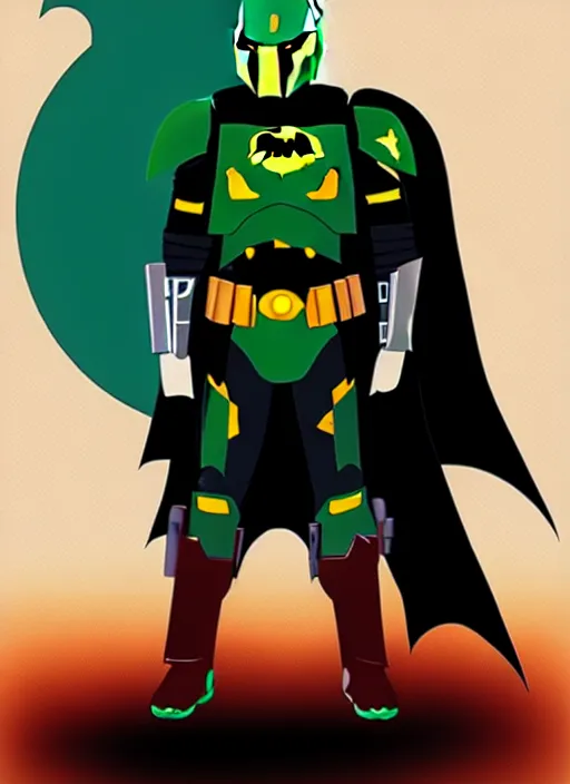 Image similar to batman x boba fett, digital art, character mashup, epic lighting, combination art