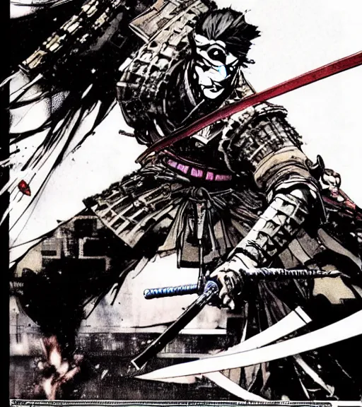 Prompt: a scene of a samurai remembering his first love, comic book art, by yoji shinkawa and takehiko inoue and kim jung gi, masterpiece, perfect