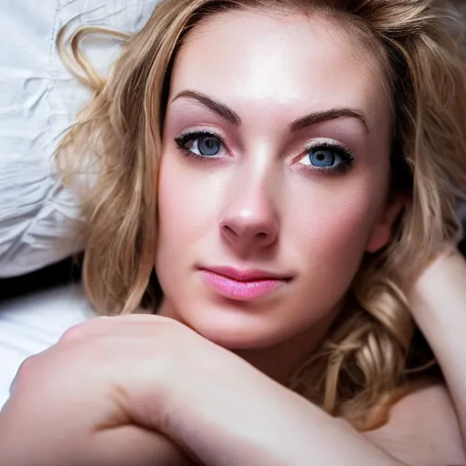 Prompt: young beautiful white woman with a large tattoo of spongebob face tattoo, relaxing in bedroom watching tv, photorealistic,8k, XF IQ4, 150MP, 50mm, F1.4, ISO 200, 1/160s, natural light