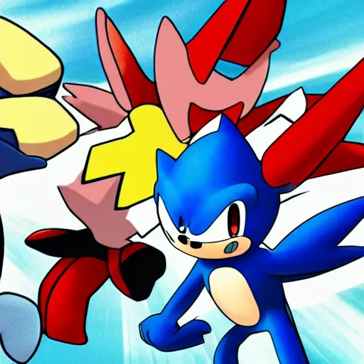 Image similar to pokemon that looks like sonic the hedgehog in pokemon style