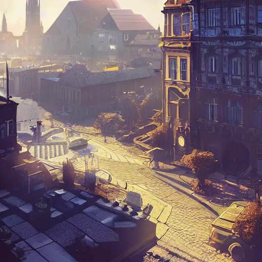 Image similar to city of halle in germany, solarpunk, dynamic lighting, cinematic composition, artstation, ayan nag, marcin rubinkowski, adrien girod