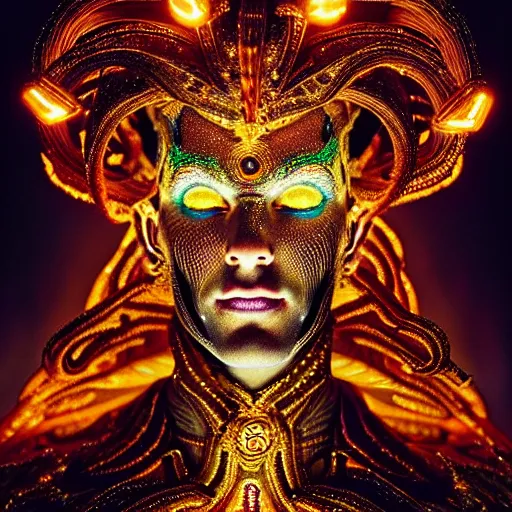 Image similar to uhd photorealisitc inspiring photo of a cosmic gogeta powering up. intricate details. ornate costume. glowing, powering up. hyperdetailed, accurate, global lighting. accurate face. symmetrical face. correct face. photo by annie leibowitz and steve mccurry