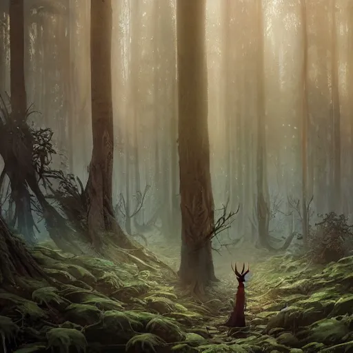 Image similar to highly detailed creepy forest mother mage, stephen bliss, unreal engine, fantasy art by greg rutkowski, loish, rhads, ferdinand knab, makoto shinkai and lois van baarle, ilya kuvshinov, rossdraws, tom bagshaw, global illumination, radiant light, detailed and intricate environment