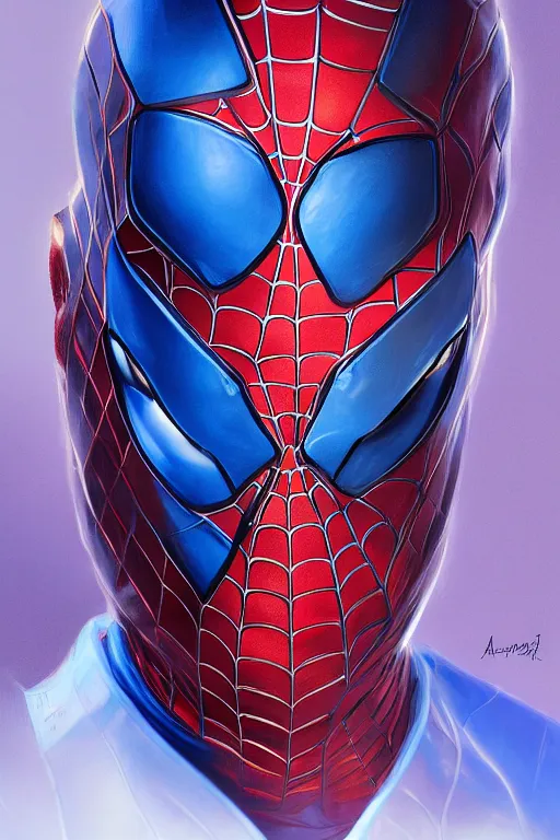 Prompt: elon musk as a blue suit spider man, realistic portrait, symmetrical, highly detailed, digital painting, artstation, concept art, smooth, sharp focus, illustration, cinematic lighting, art by artgerm and greg rutkowski and alphonse mucha