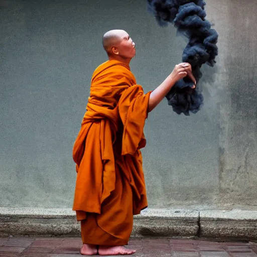 Prompt: A monk turning into smoke