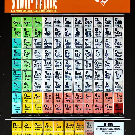 Image similar to Poster of a crazy periodic table from a different universe in the style of portal2, digital art, astonishing great details, award winning, high res