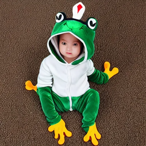 Image similar to frog kigurumi, 8k, realistic