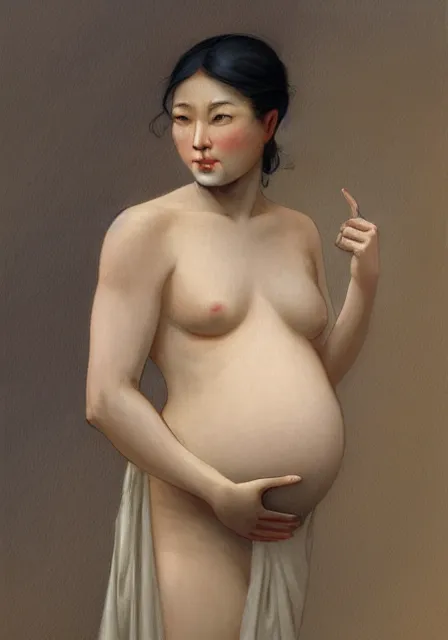 Prompt: pregnant asian man, handsome, intricate, elegant, highly detailed, digital painting, artstation, concept art, smooth, sharp focus, illustration, art by artgerm and greg rutkowski and alphonse mucha and william - adolphe bouguereau