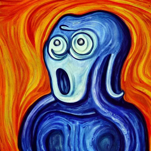 Image similar to Squidward painting by Edvard Munch