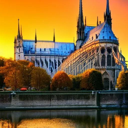 Image similar to crystal Notre Dame, at dawn, sunlit